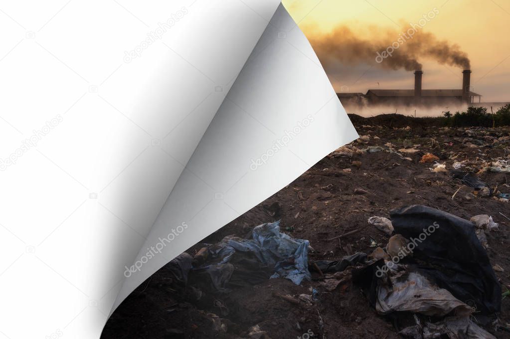Change concept, Turning pollution page revealing to blank paper page with clipping path, changing reality, hope inspiration,environmental protection, change weather, environmental campaign.
