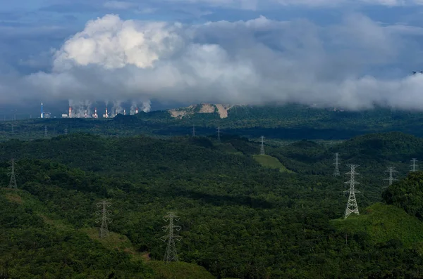 Забруднення Повітря Над Вугільної Електростанції Mae Моз Lampang Ранок Туман — стокове фото