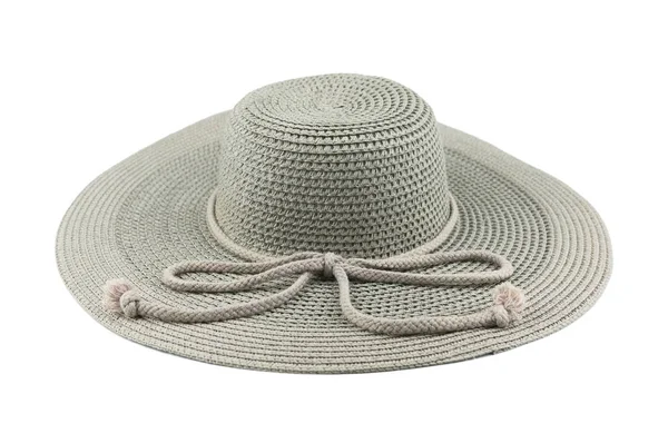 Elegant Woman White Hat Large White Summer Straw Hat Isolated — Stock Photo, Image