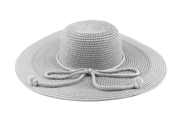 エレガントな女性の白い帽子やクリッピング パスと白い背景に分離された大きな白い夏麦わら帽子 — ストック写真