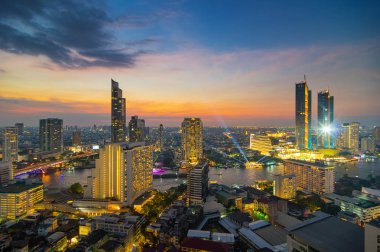 Bangkok şehir görünümünü yıl 2018, Tayland ucundaki gün batımında manzara.