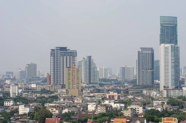 Bangkok city view while having air pollution, the weather in Bangkok at low temperatures makes the air quality worse. Shows the level of dust entering the health hazard zone.