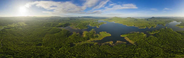 Aerial View Mae Chang Reservoir Morning Clouds Fog Mountains — Stock Photo, Image