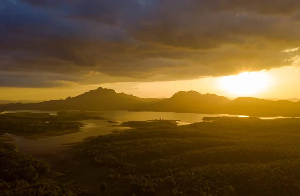 Krásný Letecký Pohled Západ Slunce Nad Pohořím Severu Thajska Krásná — Stock fotografie