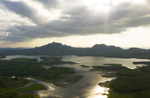 Hermosa Vista Aérea Atardecer Sobre Cordillera Norte Tailandia Belleza Paisaje —  Fotos de Stock