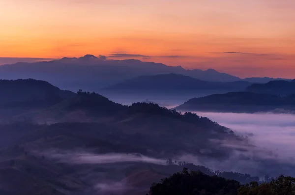 Bella Nebbia Mattutina Nella Valle Del Nord Della Thailandia Mae — Foto Stock