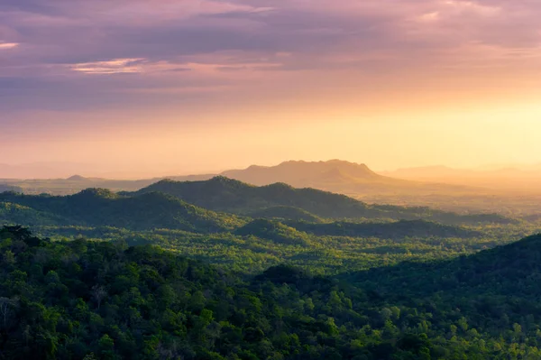 Paesaggio Scenico Del Tramonto Sole Sopra Montagna Mae Moh Lampang — Foto Stock