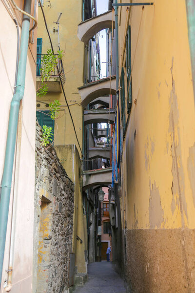 View of a small street with all the arches between the houses. Monterosso, Cinque Terre, Liguria, Italy