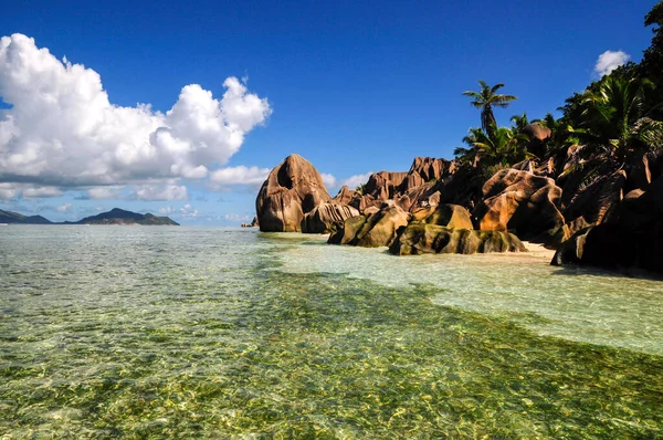 Spiaggia Idilliaca Isola Tropicale Con Rocce Granitiche Anse Gaulettes Isola — Foto Stock