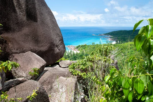 Elevated View Digue Island Coastline Withe Bay Front Petite Anse Stock Photo