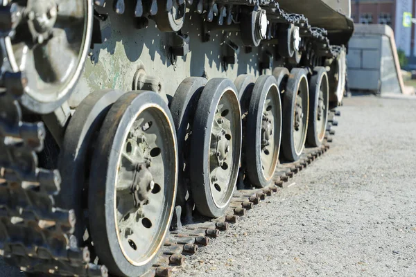 Panzerspuren Ein Panzer Aus Dem Zweiten Weltkrieg Gepanzerte Großaufnahme Von — Stockfoto