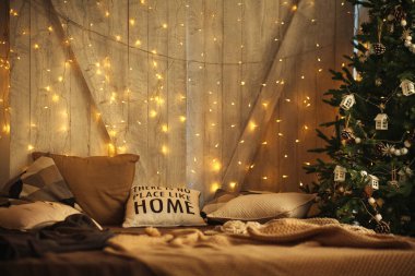 Yeni yıl Noel ev dekorasyonu arka plan kış geleneksel tatil