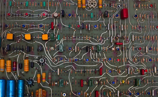 Old Electronics Control Panel Made Hand Soldered — Stock Photo, Image