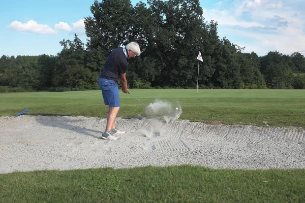 Bunker Shot Golfer Taking Bunker Chance Swaying Golf Course Polish — Stock Photo, Image