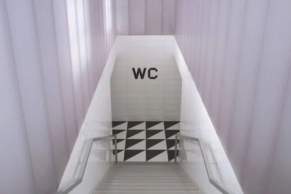 Entrance to the underground toilet in a restaurant in Milan, stairs ...