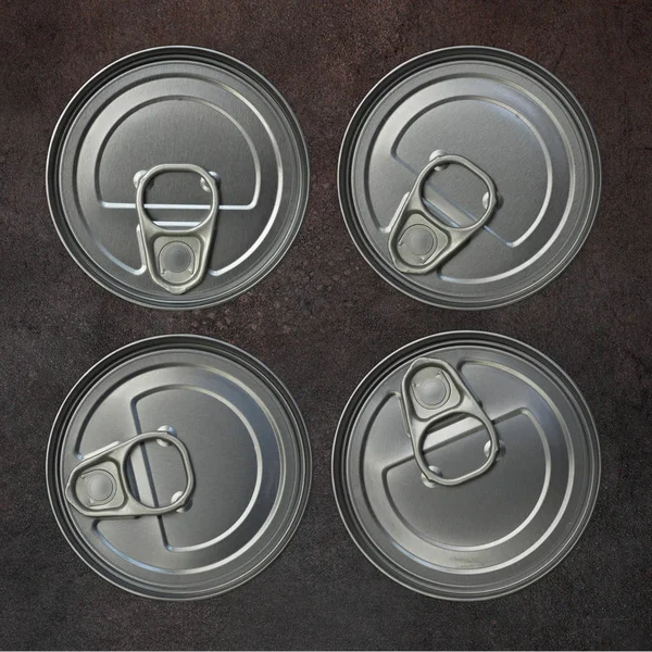 Food cans, aluminum food containers, top view ...