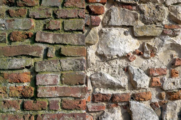 Alte Mauer Aus Ziegel Und Stein Zementmörtel Hintergrund Und Struktur — Stockfoto