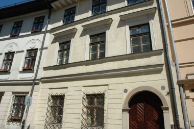 Krakow Polonya, windows eski tarihi evleri ...