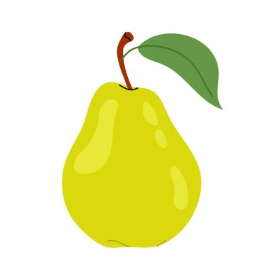 Olgun armut, beyaz arka planda izole. Armut ikonu. Çizgi film düz tasarım. Yapraklı taze armut..