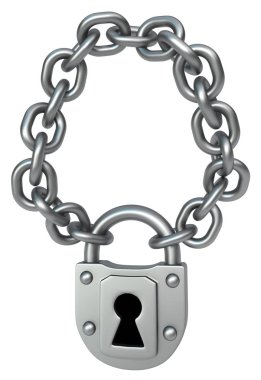 Asılı zincir kolye şekil öğesinin, 3d resim, dikey, izole, üzerine beyaz kilit