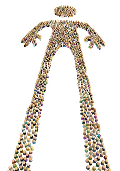 Crowd Small Symbolic Figures Forming Big Person Shape Long Legs — Stock Photo, Image