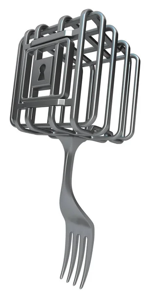 Çatal kafes form gerçeküstü nesnesi, 3d resim, dikey, izole, üzerine beyaz