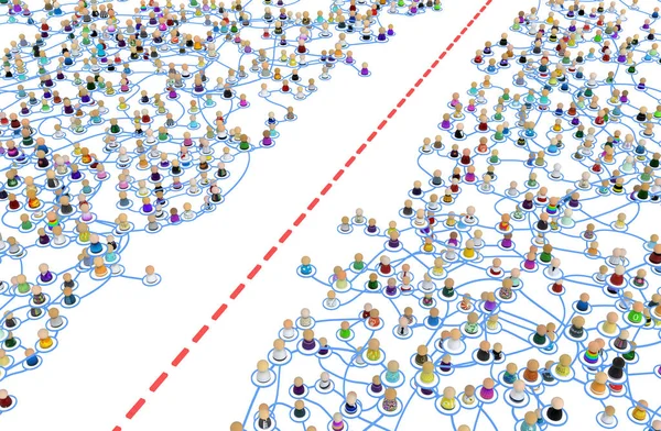Kalabalık Küçük Sembolik Şekiller Çizgilerle Karmaşık Katmanlı Sistem Sınır Bölmek — Stok fotoğraf