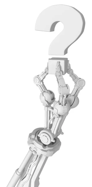 本の指の白 疑問符 イラスト 垂直型ロボット アーム — ストック写真