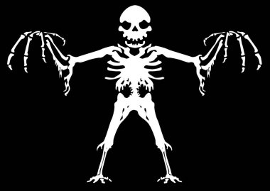Korkunç hayalet iskelet figürü, kabus Cadılar Bayramı vektör çizim, yatay, siyah arka plan, izole