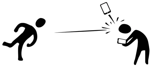Telefon Angry Kasta Hit Figur Stencil Svart Vektorillustration Horisontell Över — Stock vektor