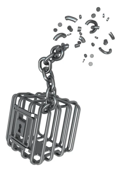 Cage Metal Rounded Chain Breaking Grey Metal Illustration Isolated Vertical — Stok Foto