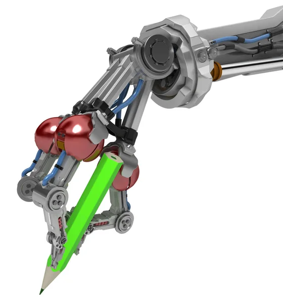 Ramię Robota Trzech Palców Zbliżenie Gospodarstwa Rysunek Ołówkiem Zielony Ilustracja — Zdjęcie stockowe