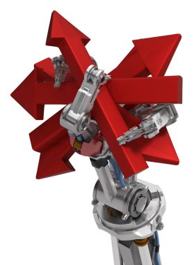 Üç parmak, okları tutun, 3d resim, yatay, üzerinde beyaz, robot kol izole