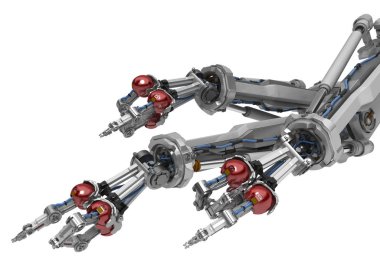 Robotik kol üç parmak, Grup, 3d çizim, beyaz üzerinde yatay ile izole