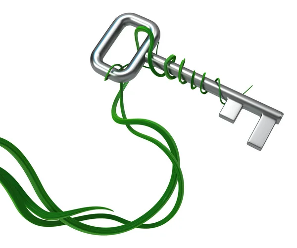 Φύτευσης Αμπέλων Πράσινη Καλλιέργεια Συστροφή Μεταλλικό Κλειδί Σύμβολο Απεικόνιση Οριζόντια — Φωτογραφία Αρχείου
