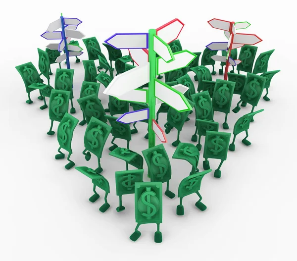 Dollar Money Symbol Cartoon Characters Signposts Illustration Horizontal Isolated White — Stock Photo, Image