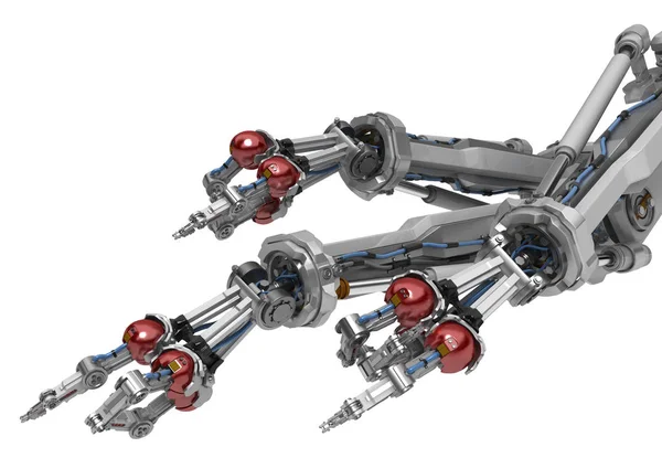 Robotik kol üç parmak, Grup, 3d çizim, beyaz üzerinde yatay ile izole