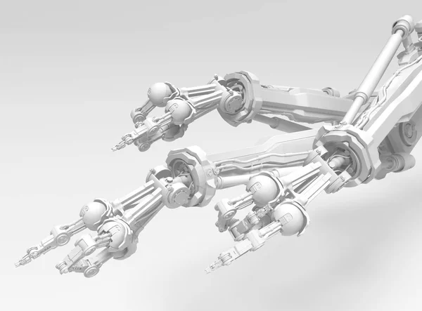 Braccio Robotico Con Tre Dita Bianco Mazzo Illustrazione Sfondo Orizzontale — Foto Stock