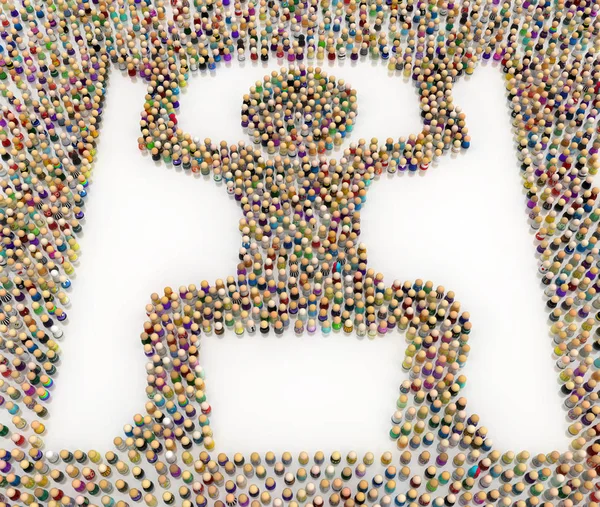 Multidão Pequenas Figuras Simbólicas Formando Grande Pessoa Forma Caixa Ilustração — Fotografia de Stock