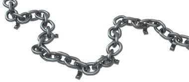 Zincir cıvatalı koyu gri, beyaz üzerinde 3d çizim, izole, yatay, metal