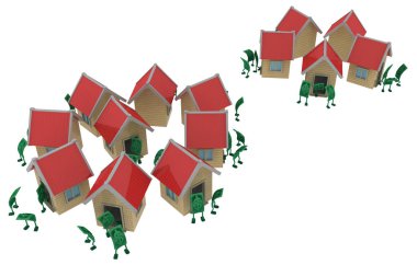 Doları para sembol çizgi film karakterleri ev komşuları, 3d resim, yatay, izole, üzerine beyaz