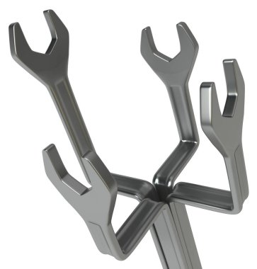 Somun anahtarları dört soyut, 3d resim, yatay, izole, üzerine beyaz