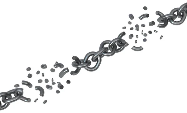 Chain Break Middle Detach Dark Grey Metal Illustration Isolated Horizontal — Stock Photo, Image