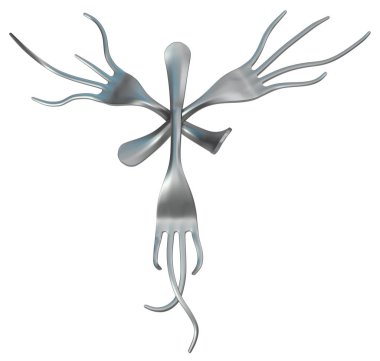 Çatal metal büküm diş, 3d resim, yatay, izole, üzerine beyaz