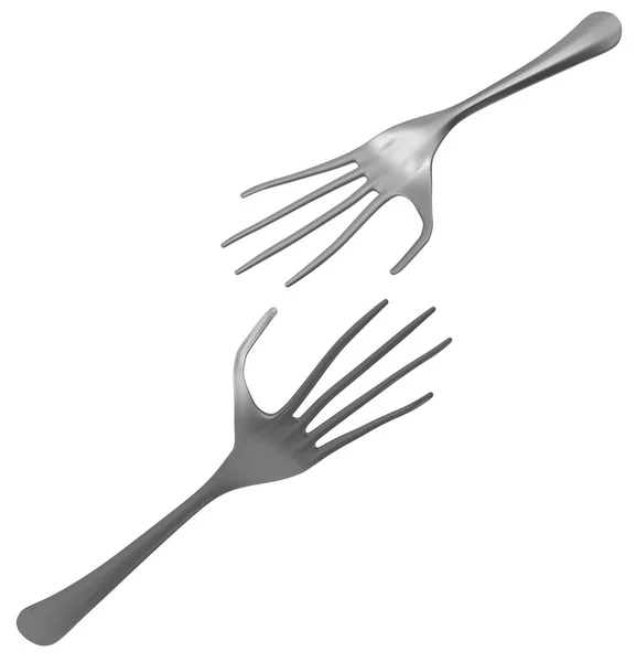 Fork Metal Hand Shape Illustration Horizontal Isolated White — Stock Photo, Image