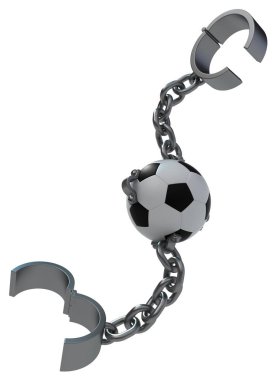 Zincir Zincir futbol gri beyaz üzerinde 3d çizim, izole, dikey, metal