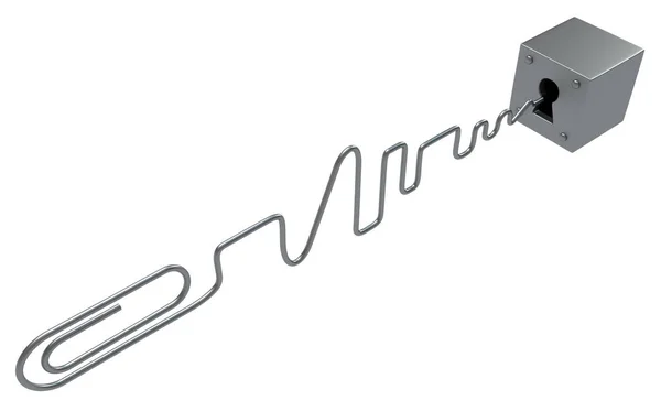 Metal Paperclip Lock Pick Material Escritório Isolado Ilustração Horizontal Sobre — Fotografia de Stock
