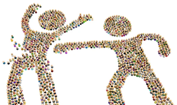 Πλήθος Από Μικρές Συμβολικές Φιγούρες Σχηματίζοντας Μεγάλο Πρόσωπο Σχήματα Punching — Φωτογραφία Αρχείου