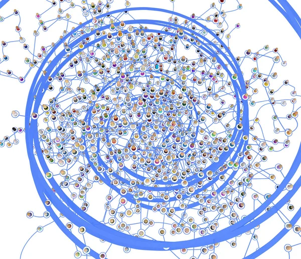 Skaran Små Symboliska Figurer Kopplade Linjer Komplexa Lager System Spiral — Stockfoto