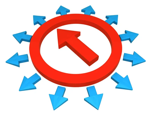 Flecha Simbólica Roja Direcciones Opcionales Ilustración Horizontal Sobre Blanco Aislado — Foto de Stock